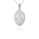 .925 Sterling Silver Religious Saint Mary Patroness of Humanity Shield Medallion Pendant Necklace