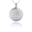 White Gold Religious Jesus Christ Our Lord and Savior Sacred Heart Coin Pendant Necklace