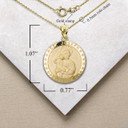 Yellow Gold Divine Saint Joseph Guardian Coin Pendant Necklace with Measurement