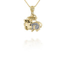Two Tone Gold Chinese Lunar New Year of the Rat with Diamonds Pendant Necklace