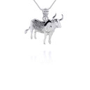 White Gold Chinese Lunar New Year of the Ox with Diamonds Pendant Necklace