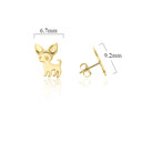 Yellow Gold Chihuahua Stud Earrings with Measurement