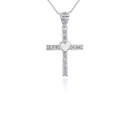 White Gold Cross Heart Diamond Pendant Necklace