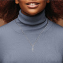 White Gold Cross Heart Diamond Pendant Necklace on a Female Model