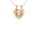 Two Tone Gold Saint Jude and Our Lady of Guadalupe Te Amo Breakable Heart Pendant Necklace