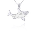 White Gold Shark Symbol of Strength Pendant Necklace 