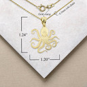 Yellow Gold Octopus Symbol of Creativity Pendant Necklace with Measurement