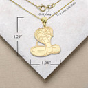 Yellow Gold Large Snake Symbol of Healing Pendant Necklace with Measurement