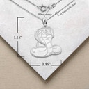 .925 Sterling Silver Small Cobra Snake Pendant Necklace with Measurement
