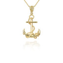 Yellow Gold Nautical Anchor and Rope Pendant Necklace