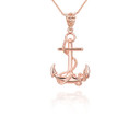 Rose Gold Nautical Anchor and Rope Pendant Necklace