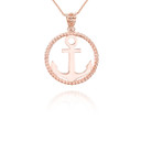 Rose Gold Roped Circle Anchor Pendant Necklace
