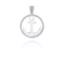 White Gold Roped Circle Anchor Pendant