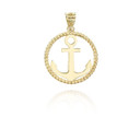 Gold Roped Circle Anchor Pendant Necklace (Available in Yellow/Rose/White Gold)