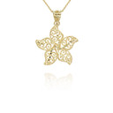 Yellow Gold Beaded Filigree Star Fish Pendant Necklace