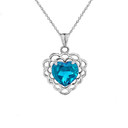 Genuine Blue Topaz Filigree Heart-Shaped Pendant Necklace in Sterling Silver