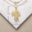 Yellow Gold Durga Hindu Goddess of Motherhood Pendant Necklace with Measurement