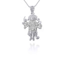 White Gold Durga Hindu Goddess of Motherhood Pendant Necklace