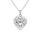 April Birthstone Filigree Heart-Shaped Pendant Necklace in Gold (Yellow/Rose/White)