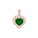 May Birthstone Filigree Heart-Shaped Pendant Necklace in Gold (Yellow/Rose/White)