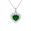 May Birthstone Filigree Heart-Shaped Pendant Necklace in Sterling Silver