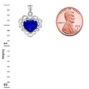 September Birthstone Filigree Heart-Shaped Pendant Necklace in Sterling Silver