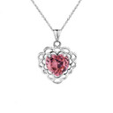 October Birthstone Filigree Heart-Shaped Pendant Necklace in Gold (Yellow/Rose/White)