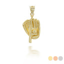 Yellow Gold 3D Baseball Bat and Gloves Sports Pendant