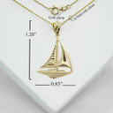 Gold Maritime Sail Boat Nautical Pendant Necklace with measurement
