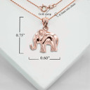 Rose Gold Luck and Prosperity Elephant Charm Pendant Necklace with measurement