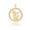 Yellow Gold Custom Cubic Zirconia Patron Saint Round Pendant