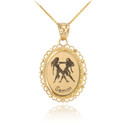 Gold Filigree Oval Gemini Pendant Necklace
