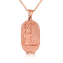 Rose Gold Beaded Egyptian Goddess Bastet Oval Medallion Pendant Necklace