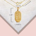 Yellow Gold Beaded Egyptian Goddess Bastet Oval Medallion Pendant Necklace with measurements