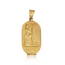Gold Beaded Egyptian Goddess Bastet Oval Medallion Pendant