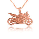 Rose Gold Motorcycle Biker Freedom Ride Pendant Necklace