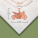 Rose Gold Motorcycle Biker Freedom Ride Pendant Necklace with measurements