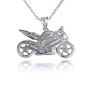 .925 Sterling Silver Motorcycle Biker Freedom Ride Pendant Necklace