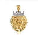 Gold Royal Crowned Lion King of the Jungle Pendant Necklace (Available in Yellow/Rose/White Gold)