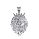 Silver Royal Crowned Lion King of the Jungle Pendant