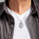 Silver Royal Crowned Lion King of the Jungle Pendant Necklace on male model