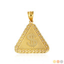 Gold Dollar Sign Cuban Linked Hammered Triangle Pendant