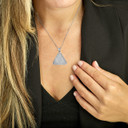 Silver Dollar Sign Cuban Linked Hammered Triangle Pendant Necklace on female model