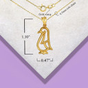 Gold Openwork Penguin Outline Pendant Necklace with measurements.