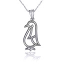 White Gold Openwork Penguin Outline Pendant Necklace