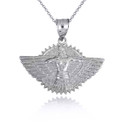 Silver Ashur Assyrian Chief God of War Winged Sun Disc Pendant Necklace