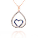 Rose Gold Diamond and Sapphire Teardrop Eternity Heart Pendant Necklace