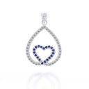 White Gold Diamond and Sapphire Teardrop Eternity Heart Pendant