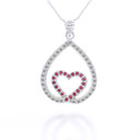 White Gold Diamond and Ruby Teardrop Eternity Heart Pendant Necklace