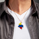Rose Gold Map of Colombia Country Flag Enamel Pendant Necklace on a Male Model